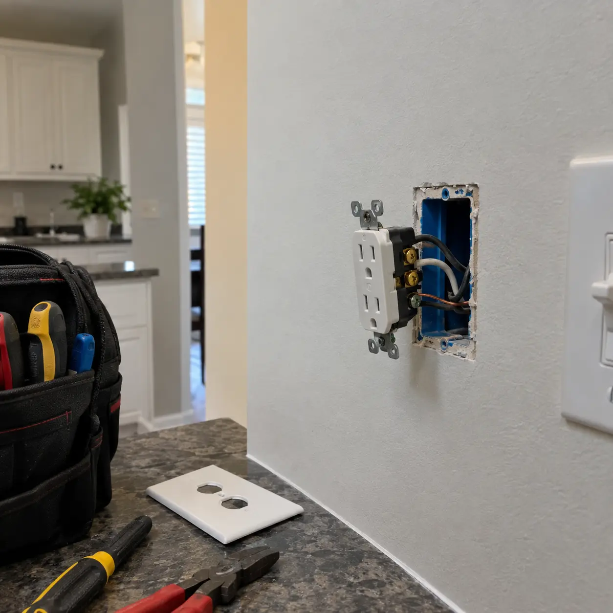 Licensed local electrician working on a residential breaker panel